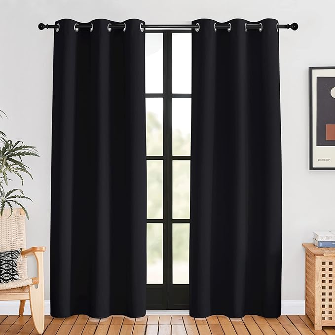 NICETOWN Blackout Draperies Window Curtain Panels, Set of 2, 42 inches by 80 inches, Black, Thermal Insulated Solid Grommet Blackout Curtains/Drapes for Cafe