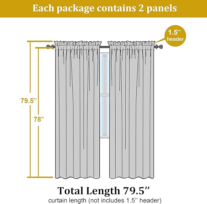 OWENIE Black Sheer Curtains, Sheer Curtains 78 inch Length 2 Panels Set, Rod Pocket Voile Fimly Sheer Drapes for Living Room/Bedroom, 2pcs, Each 42" W x 78" L, Black