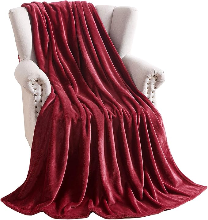 TASTHROW Large Flannel Fleece Throw Blanket, 50×70 Inch - Cozy Lightweight Thick Blanket - All Seasons Suitable for Women, Men and Kids (Two Pack, Burgundy)