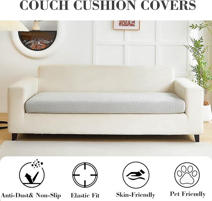 Couch Covers for 3 Cushion Sofa Pet Friendly Couch Cushion Covers Universal Sofa Covers Washable Stretch Slipcovers for Sectional Sofa (Texture Light Gray,Large Triple Seat Cover)