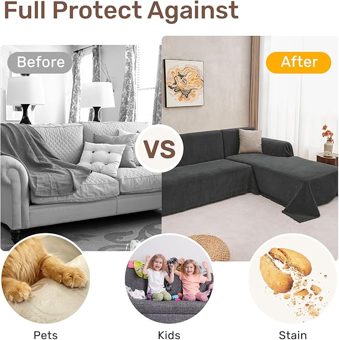 Sectional Couch Covers, 2 Pieces Washable L Shaped Couch Covers Sofa Blanket for Dogs Pet Friendly Sectional Sofa Slipcovers Furniture Covers,71"x 118"+ 71"x 118",(XX-Large,Charcoal Gray)