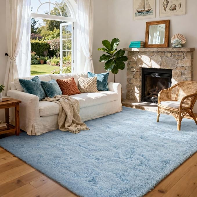 6x9 Ft Large Shag Rugs for Living Room Decor, Ultra Soft Fluffy Furry Area Rugs for Bedroom Indoor Floor, Aesthetic Carpet for Kids Home (Light Blue)