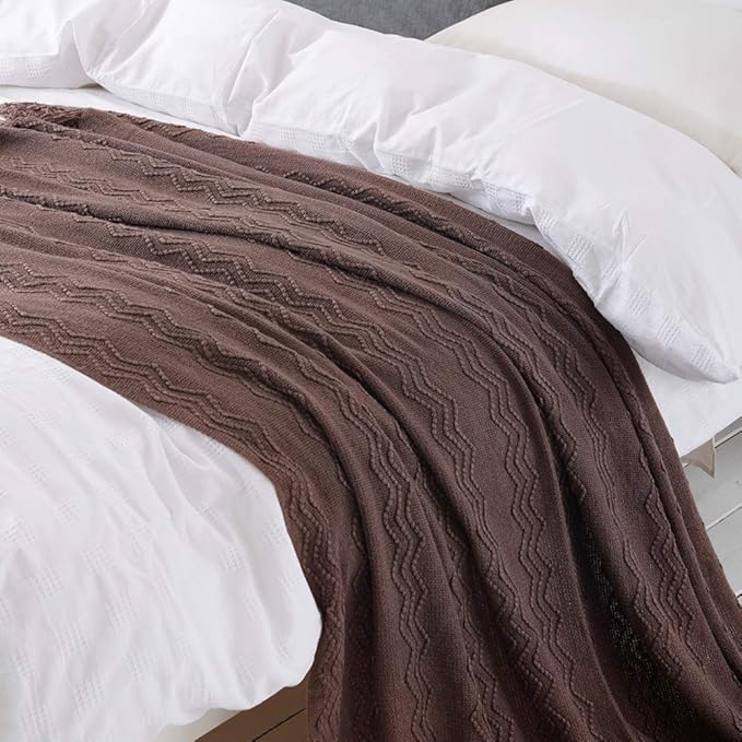 BOURINA Brown Throw Blanket 50x60 Inches Throw Textured Solid Soft Sofa Couch Decorative Knit Blanket