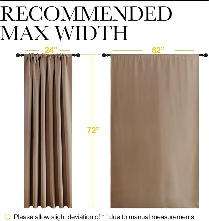 NICETOWN 2 Panels Blackout Curtains, Rod Pocket Window Curtains Room Darkning Drapes for Bedroom/Living Room, Thermal Insulated Solid Draperies for Home Office/Study, 62 by 72-Inch, Cappuccino