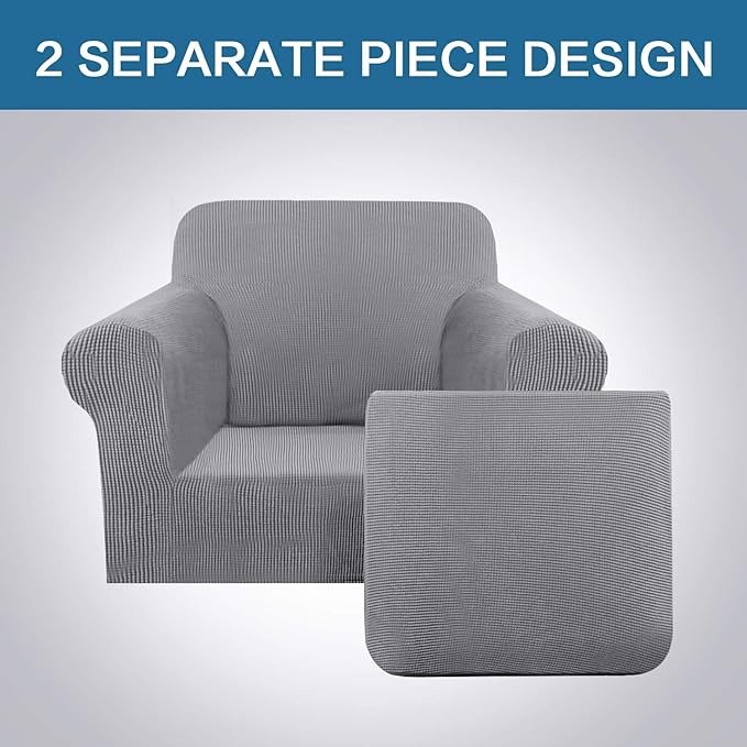 H.VERSAILTEX 2-Pieces Armchair Cover Chair Slipcovers with Arms Furniture Protector Cover Fit Armchair Width Up to 47 Inch, Jacquard Spandex Couch Covers Armchair Slipcover - Dove, Chair