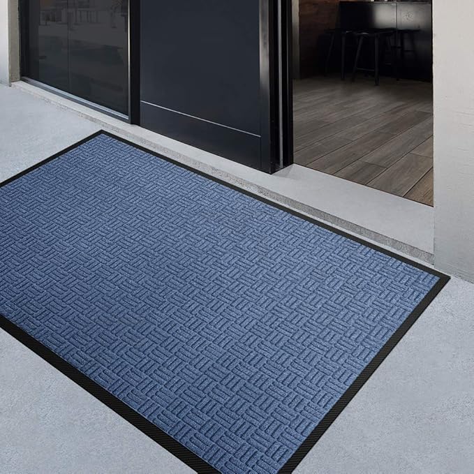 Mibao Front Door Mat, Heavy Duty Durable Welcome Mat for Outdoor Indoor, Dirt Trapper Waterproof Super Absorbent Door Mat for Entryway Outside Patio Porch, 73" x 46", Blue