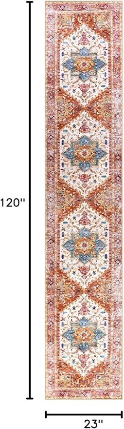 Yamaziot Washable Runner Rug, 2x10 Non-Slip Boho Vintage Hallway Rug Runner with Rubber Backing, Stain Resistant Distressed Carpet Runner for Bedroom, Kitchen, Laundry, Entrance