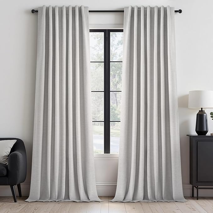 Topfinel Grey Beige Extra Long 132 Inch 100% Blackout Curtains for Livingroom Neutral Modern Linen Blend Curtain Drapes Sound Proof Drapes Privacy Ceiling Track Villa Bedroom 11Ft(W52 xL132 2 Panels)