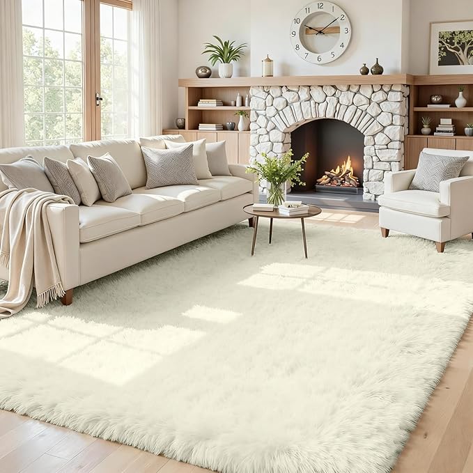 5x8 Area Rugs for Living Room: Soft Fluffy Shag Cream White Rugs for Bedroom, Non Slip Large Fuzzy Plush Rug Indoor Floor Carpet for Nursery Kids Boys Girls Room, Dorms, Playroom, Modern Home Decor