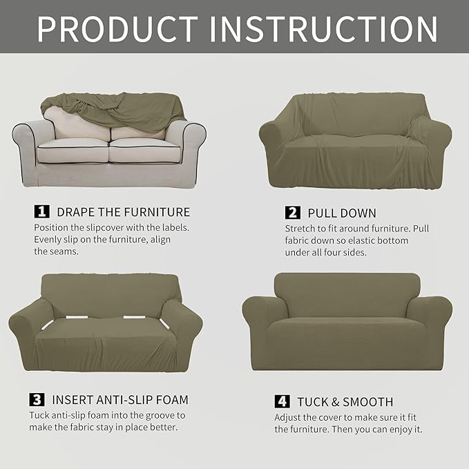 Easy-Going Stretch Oversized Loveseat Slipcover 1-Piece Sofa Cover Furniture Protector Couch Soft with Elastic Bottom for Kids Polyester Spandex Jacquard Fabric Small Checks Khaki