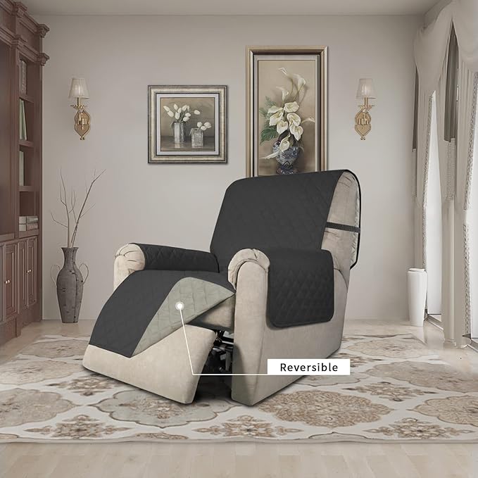 Easy-Going Recliner Chair Slipcover Reversible Sofa Cover Water Resistant Couch Cover Furniture Protector with Elastic Straps for Pets Dog (Recliner 22 inch, Dark Gray/Beige)