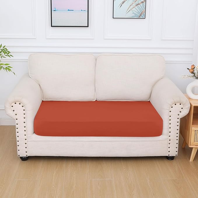 hyha Milk Silk Couch Cushion Covers, Soft Magic Sofa Covers Washable for 2 Cushion Couch, Stretch Sectional Outdoor Cushion Covers for Patio Furniture with Elastic Bottom(Medium, Rust)