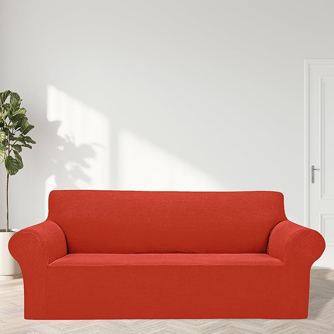 Cupuamon 2026 New Stretch Oversized Sofa Slipcovers Couch Sofa Cover for 4 Seater Furniture Protector Covers with Elastic Bottom Jacquard Fabric Small Checks for Pets, Kids - Pureed Pumpkin