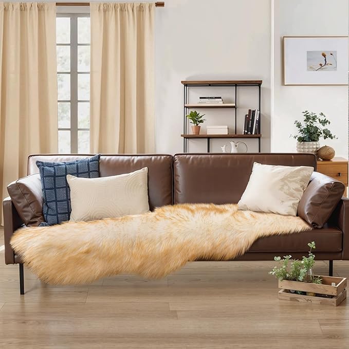 Ciicool Ultra Soft Faux Sheepskin Fur Rug Fluffy Rug for Bedroom Fuzzy Carpet for Living Room Kid's Room Nursery Decor,White Gradient Brown 2 x 6 Feet
