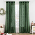 MIULEE Emerald Green Linen Curtains 120 Inches Long for Bedroom Living Room, Christmas Soft Thick Linen Textured Window Drapes Semi Sheer Light Filtering Back Tab Rod Pocket Burlap Look, 2 Panels