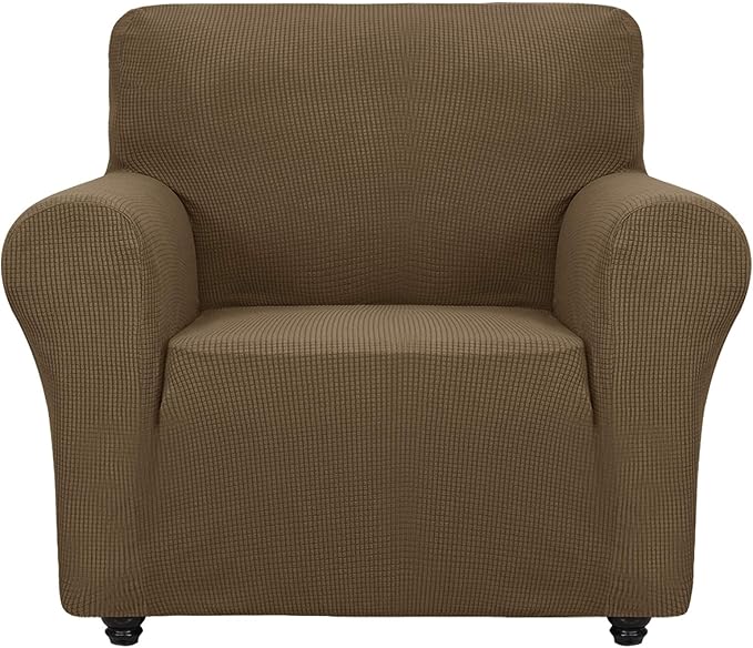 ZNSAYOTX Super Stretch Chair Slipcover Universal Sofa Chair Covers for Living Room Dogs Pet Furniture Protector Spandex Armchair Slipcovers with Anti Slip Foam Sticks (Brown, Chair)