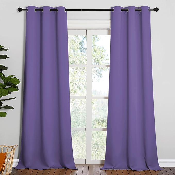 NICETOWN Patio Glass Door Blackout Curtains for Bedroom/Living Room, Privacy Panel Drapes for Dining Room and Guest Room (Lilac Purple, 42 inches Wide x 90 inches Long, 1 Pair)