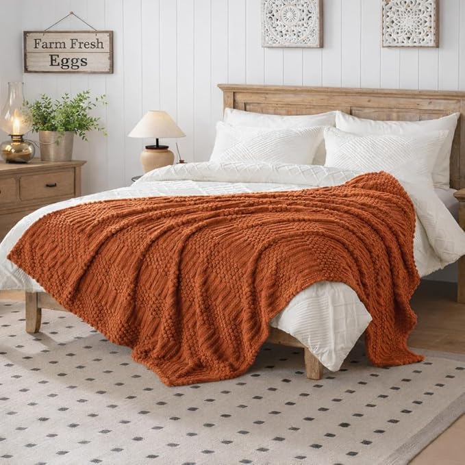 50x70 Inch Rust Throw Blanket - Soft & Fluffy Fleece, Cute & Aesthetic, Perfect for Sofa, Couch, Chair, Bed, Living Room & Bedroom, All-Season Use, Plush & Cozy Decorative Blanket