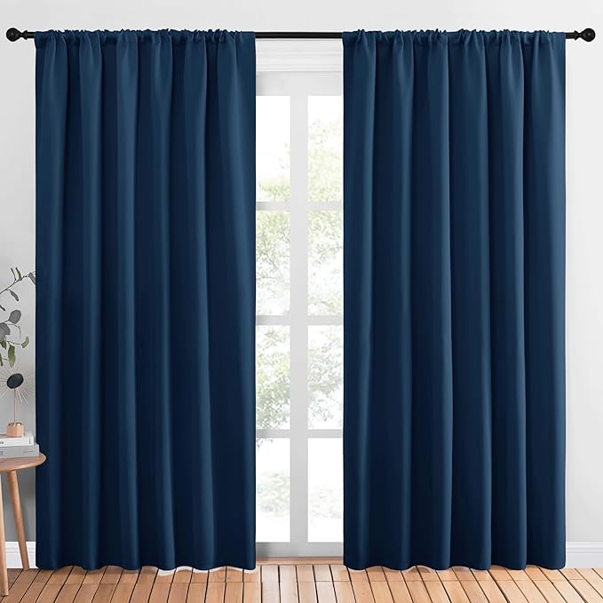 NICETOWN Living Room Curtains, Blackout Draperies, Moroccan Blue, 1 Pair, 70 x 84-inch, Home Decorations Thermal Insulated Solid Rod Pocket Blackout Drapes for Cafe