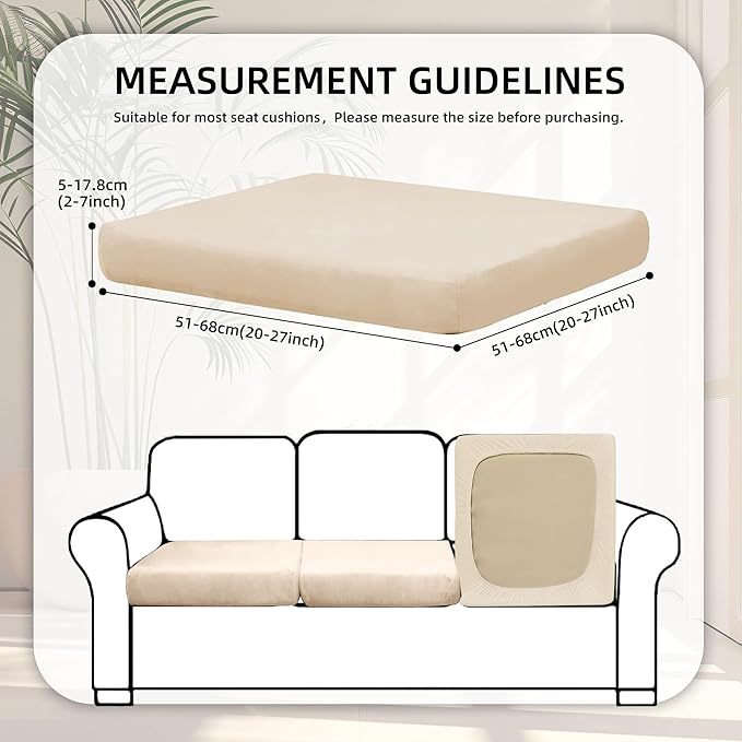 8Pcs Stretch Velvet Patio Cushion Cover,Fluffy,for Fall Outdoor Couch Cushion Cover Replacement,Washable Indoor Outdoor Cushion Slipcovers(Beige,Cover Only)
