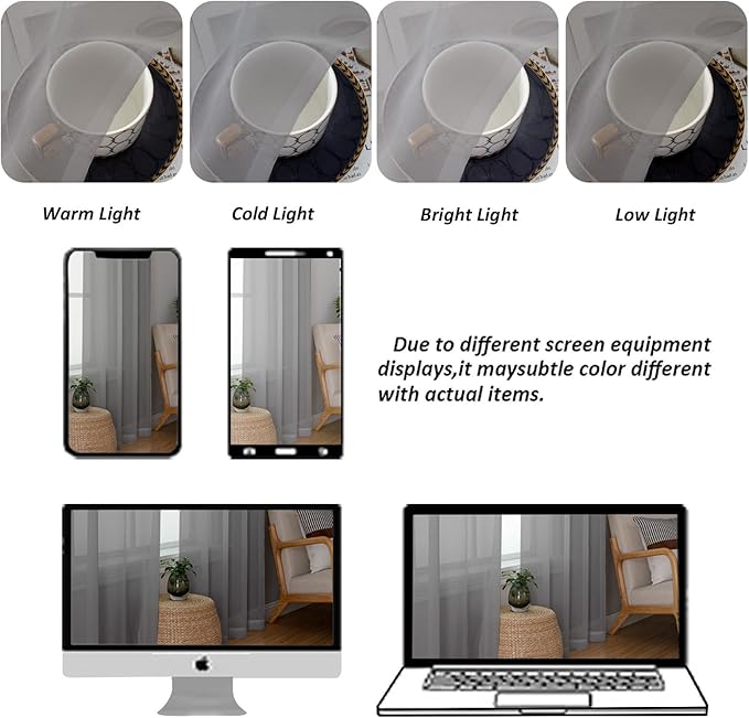 Chyhomenyc Light Grey Sheer Valances for Windows - Light Filtering Small Kitchen Curtains, Rod Pocket Short Top Window Treatment Decor for Living Room Bathroom Basement, 42Wx16L inches, 2 Panels