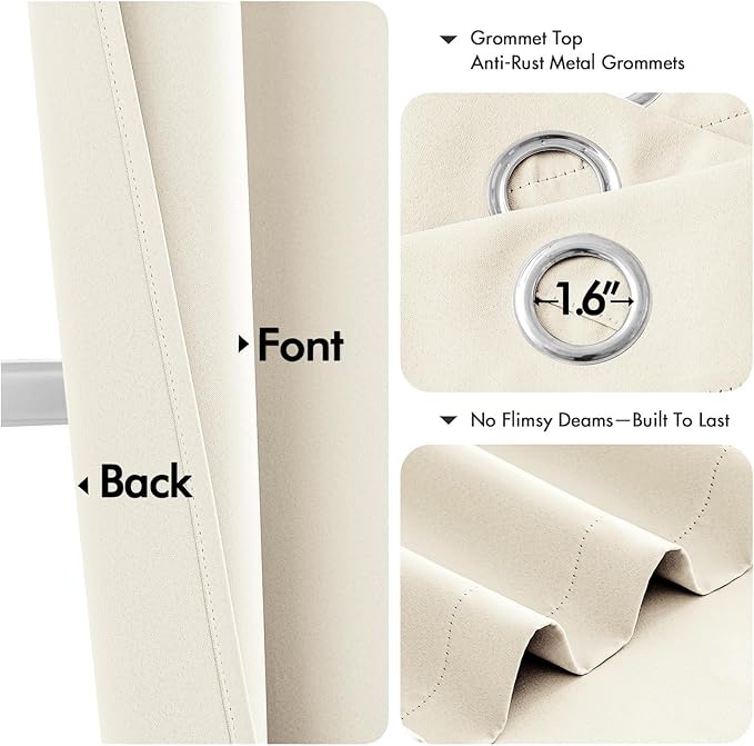 MIULEE Birch Blackout Curtains for Bedroom Living Room 63 Inches Long 2 Panels, Thermal Insulated Room Darkening Drapes Solid Grommet Noise Reduction Light Blocking Window Treatments 40x63 Inch