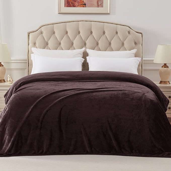 Exclusivo Mezcla Fleece Blanket King Size for Bed, Super Soft and Warm, All Season, Cozy, Plush, Lightweight, 90x104 Inches, Coffee