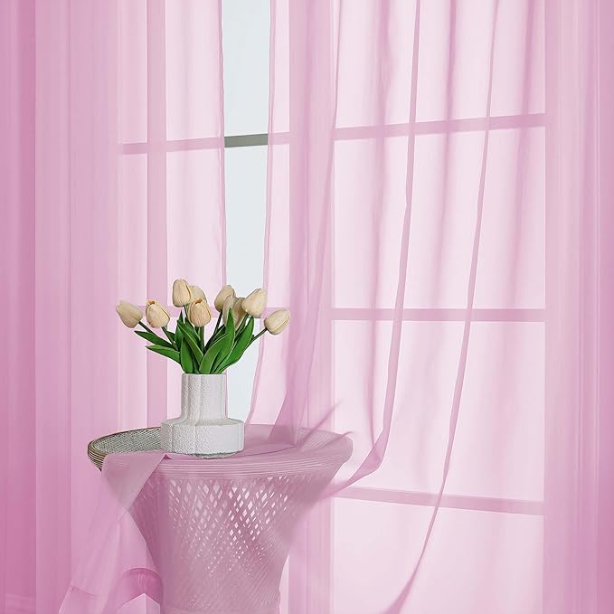 OVZME Light Pink Sheer Curtains 72 Inches Long 2 Panels Set, Light Filtering Sheer Curtains for Living Room Bedroom 59 Inch Extra Wide, Modern Voile Filmy Rod Pocket Window Drapes, 59Wx72L Inches