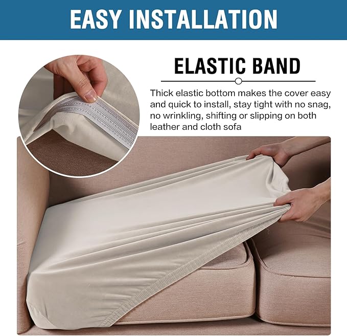 H.VERSAILTEX Velvet Stretch Couch Cushion Cover Plush Cushion Slipcover for Chair Loveseat Sofa Cushion Furniture Protector Seat Cushion Sofa Cover (2 Piece Large Sofa Cushion Covers, French Oak)