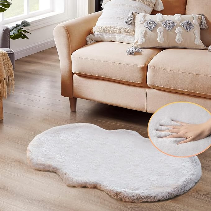 ORINOVA Grey Runner Fuzzy Rug for Bedroom Washable Fluffy Nursery Rugs for Living Room Cute Room 2x4 Rug
