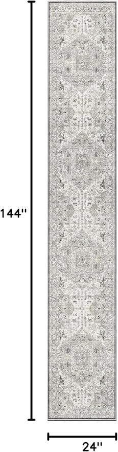 Madane Runner Rugs for Hallway 2x12 Extra Long Washable Non-Slip Hallway Runner Rug Low-Pile Stair Kitchen Throw Carpet Runner for Entrance Living Dining Laundry Room Rug (Ivory/Brown, 2'x12')