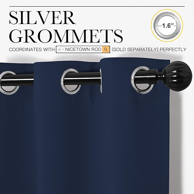 NICETOWN Navy Blackout Curtains 96" Long for Living Room, Thermal Insulated Window Treatment Light Reducing Room Darkening Drapes for Boys Kids Bedroom, Classroom, Apartment (55" W x 96” L, Set of 2)