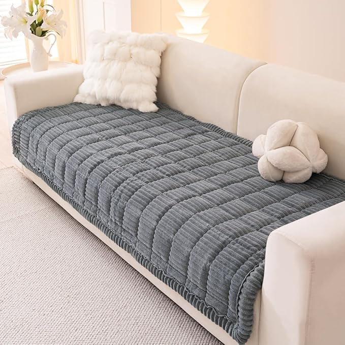 Couch Cover for Dogs Washable, Fuzzy Pet Couch Covers for 3 Cushion Sofa Pet Friendly, Non Slip Sofa Cover (Blue-Grey, 35" x 63"/90 x 160cm)