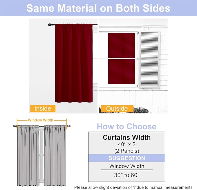 Simplebrand Ava Red Blackout Curtains for Bedroom 63 Inch Length 2 Panels Set, Nursery Thermal Insulated Energy Saving Rod Pocket Window Treatment Curtains Blackout Drapes, W40 x L63 Inch, Red