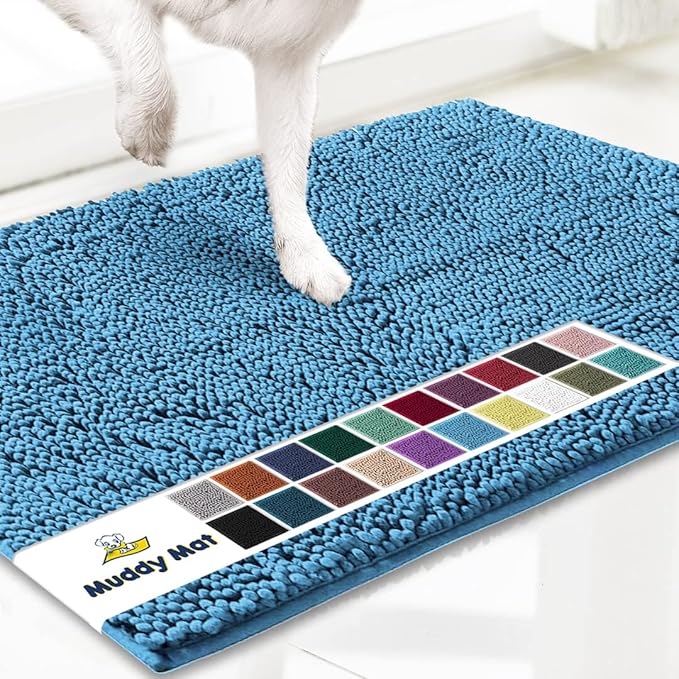 Muddy Mat® | Super Absorbent Door Mat Indoor, Microfiber Quick Dry Chenille Entryway Rug, Non-Slip Front Door Mat, Indoor Mats for Entryway, Machine Washable Pet Rug, Sky Blue 48"x60"