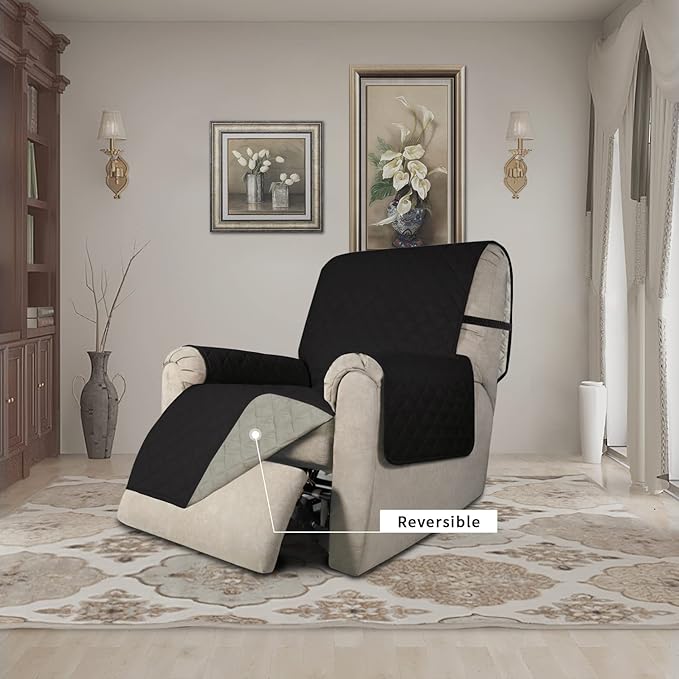 Easy-Going Recliner Chair Slipcover Reversible Sofa Cover Water Resistant Couch Cover Furniture Protector with Elastic Straps for Pets Dog (Recliner 22 inch, Black/Beige)