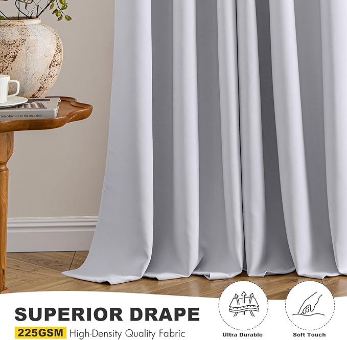 MIULEE Blackout Curtains for Bedroom Living Room 72 Inches Long 2 Panels, Thermal Insulated Room Darkening Drapes Solid Grommet Top Light Blocking Window Curtains W40 x L72 Inch Greyish White