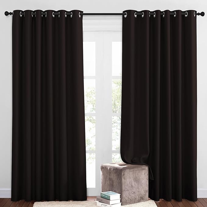 NICETOWN Room Darkening Slding Glass Curtain Panels - Window Treatment Thermal Insulated Grommet Light Blocking Drapes for Bedroom/Home Office (2 Panels, 80 by 84, Toffee Brown)