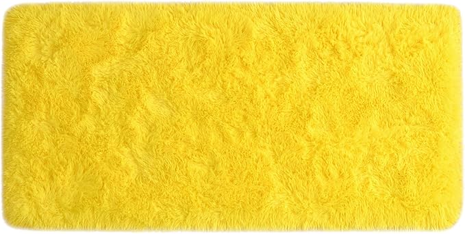 Amearea Shag Fluffy Small Rug, 2x4 Feet Throw Rugs for Bedroom Girls Living Room, Extra Soft and Fuzzy Shaggy Carpet, Non Slip, Solid Color Nursery Home Floor Decor Carpets, Yellow