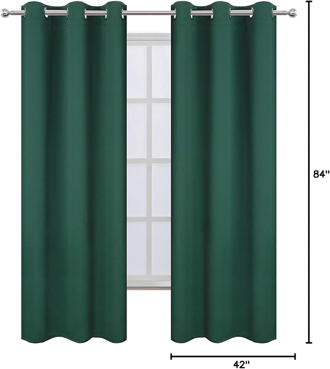 LEMOMO Dark Green Blackout Curtains/42 x 84 Inch/Set of Two Panels Grommet Bedroom Curtains