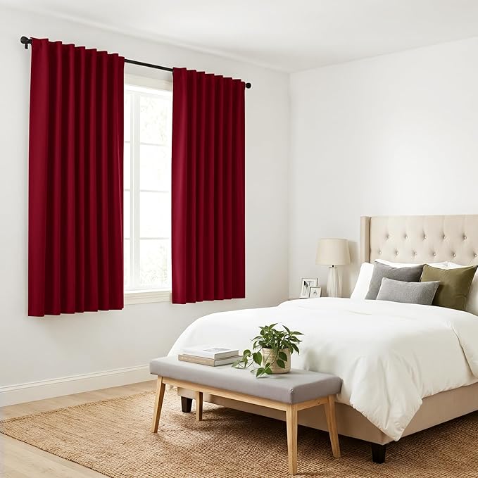 PONY DANCE Blackout Curtains for Bedroom - Decoration Xmas Festival Window Treatments Light Block Thermal Curtain Drapes Set Energy Saving, Wide 52 by Long 54 inch, Red, 2 Panels