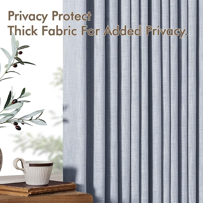 MIULEE Pinch Pleated Thick Linen Curtains 96 Inches Long 2 Panels for Living Room Bedroom, Memory Trained Pleat Drapes Light Filtering Light Blue Semi Sheer Window Curtains Hooks Rings Back Tab