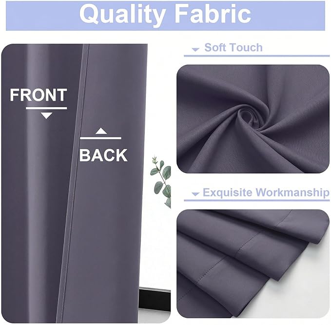 Simplebrand Ava Greyish Purple Blackout Curtains for Bedroom 63 Inch Length 2 Panels Set, Privacy Thermal Insulated Rod Pocket Door Window Curtains for Patio French Door Front Door, W40 x L63 Inch