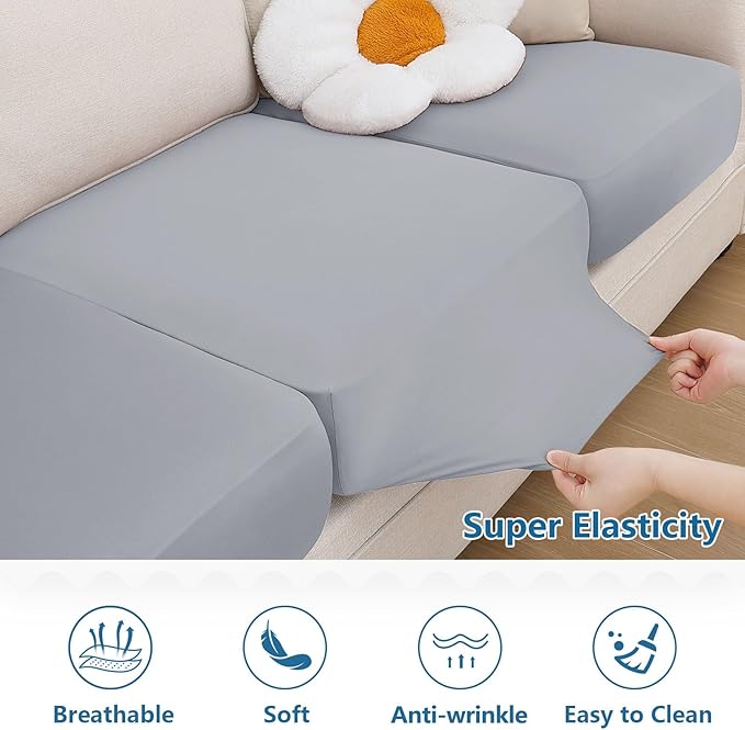 hyha Milk Silk Couch Cushion Covers, Soft Magic Sofa Covers Washable for Cushion Couch, Stretch Sectional Outdoor Cushion Covers for Patio Furniture with Elastic Bottom(Small, Grey)