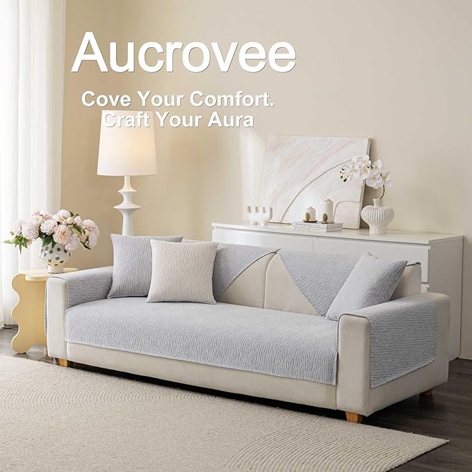 Soft Waterproof Chenille Cover Washable, Non Slip Sectional Sofa Covers for 3 Cushion Couch Sofa L Sharped Sofa Slipcover for Pets, Furniture Protector (1 PCS 36"x63" Light Grey)