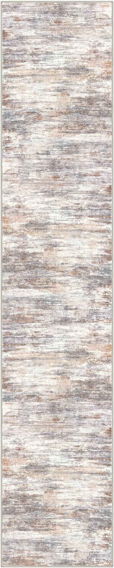KOZYFLY Modern Abstract Runners for Hallways 2x10 Washable Rug Runner Non-Slip Soft Striped Kitchen Runner Rug, Multi Grey/Orange Print Carpet for Entryway Bathroom
