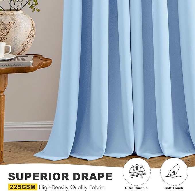 MIULEE Sky Blue Blackout Curtains for Bedroom Living Room 84 Inches Long 2 Panels, Thermal Insulated Room Darkening Drapes Solid Grommet Noise Reduction Light Blocking Window Treatments 40x84 Inch