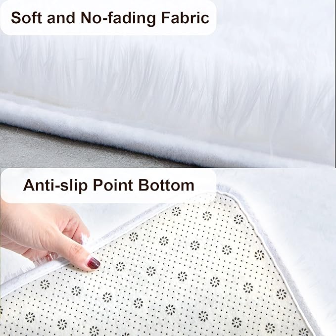 TWINNIS Super Soft Shaggy Rugs Fluffy Carpets 9x12 Feet, Indoor Modern Plush Area Rugs for Living Room Bedroom Kids Room Nursery Home Decor, Upgrade Anti-Skid Fuzzy Rug, White