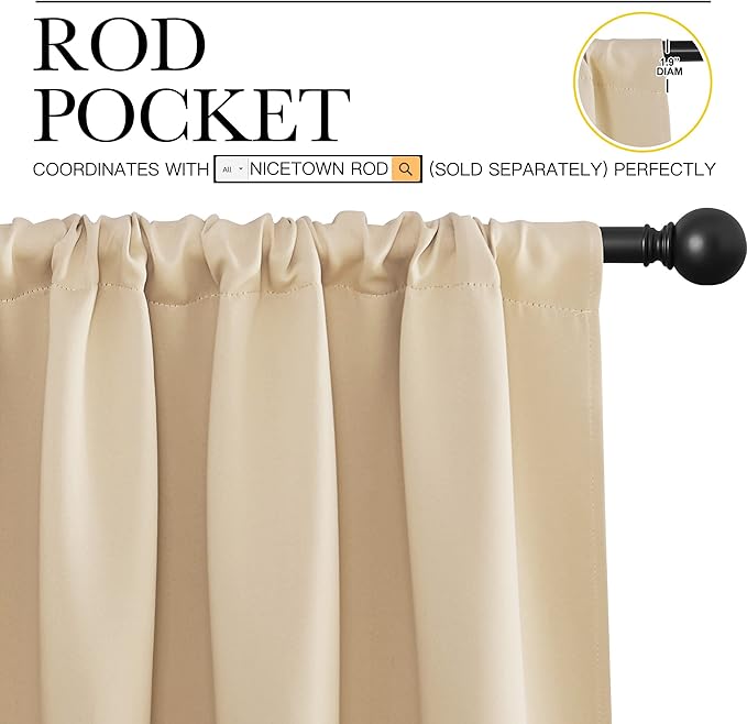 NICETOWN Kitchen Room Darkening Curtains - Panel Home Fashion Thermal Insulated Solid Rod Pocket Curtains for Window(Biscotti Beige, 1 Pair, 42 inches Wide by 84 inches Long)
