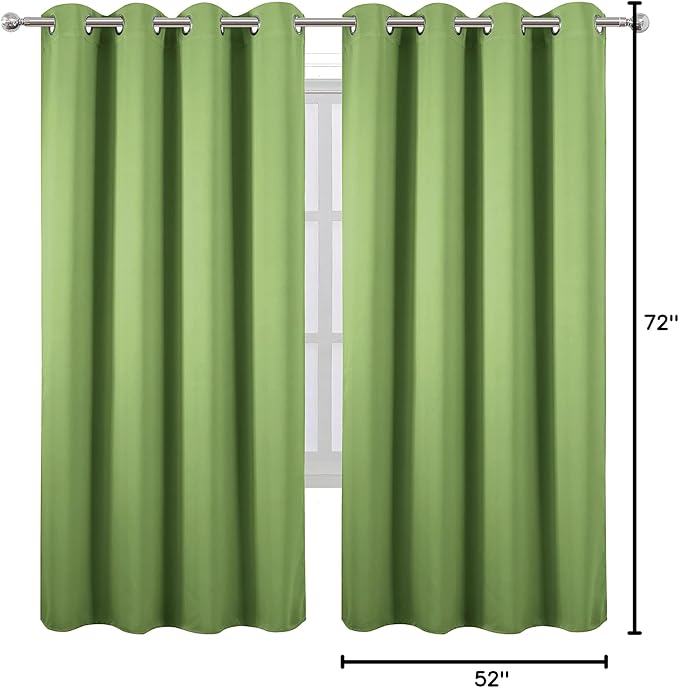 LEMOMO Light Green Thermal Blackout Curtains/52 x 72 Inch/Set of 2 Panels Room Darkening Curtains for Bedroom